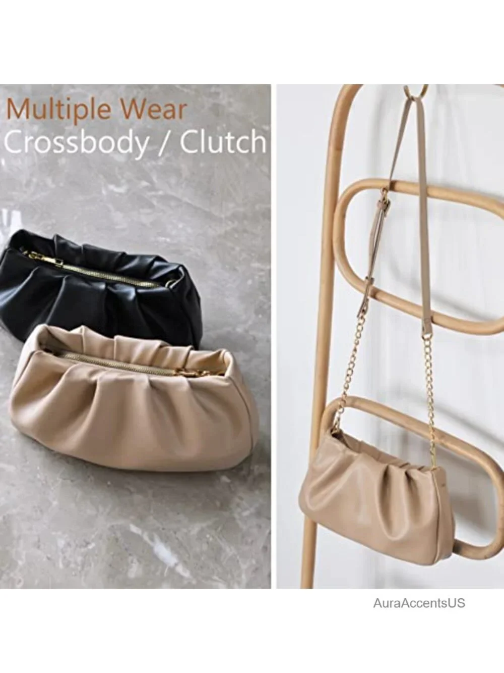 Cloud Pouch Hobo Bag Vegan Leather Crossbody Detachable Chain